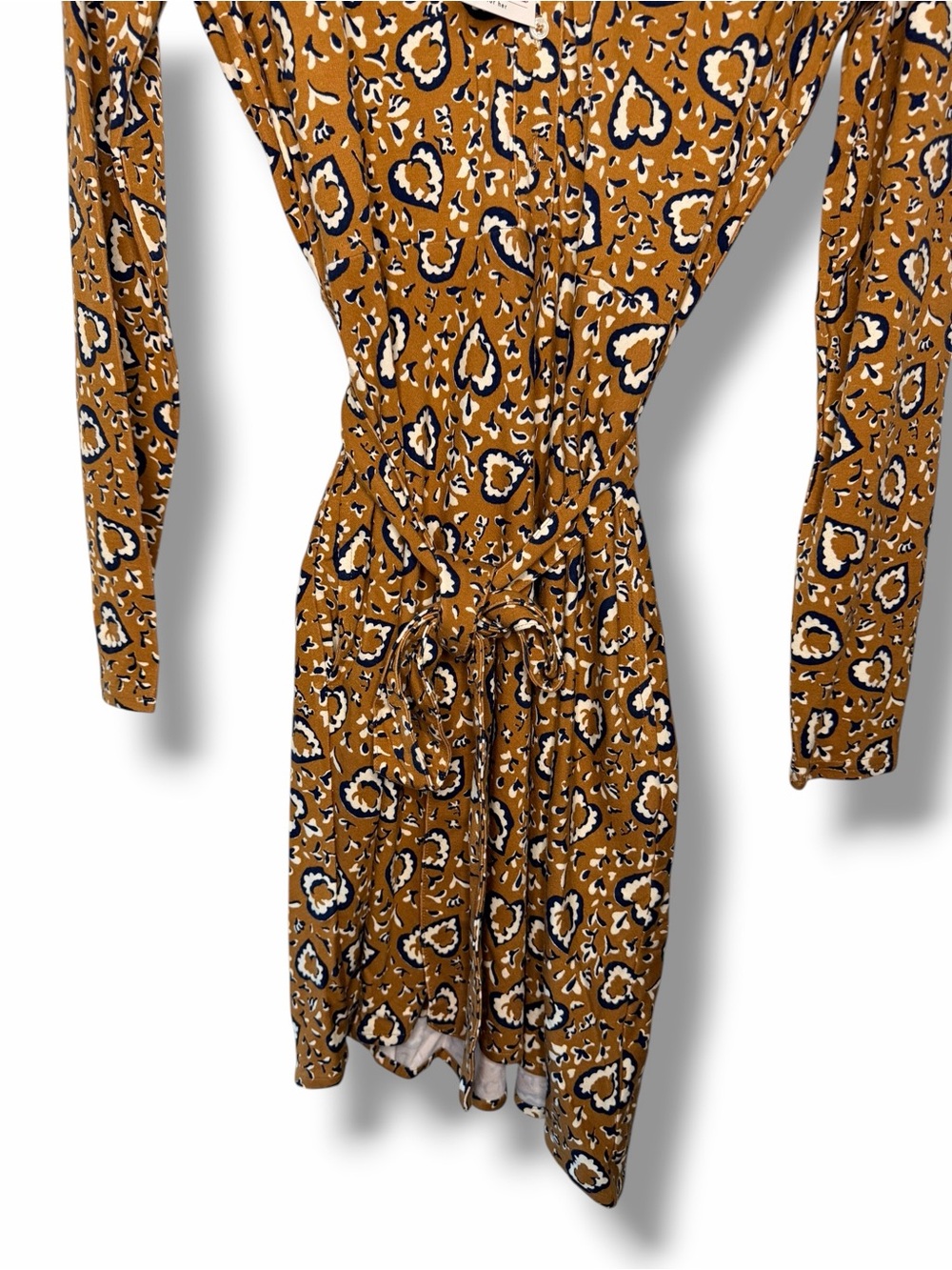 NWT Untuckit Tan Printed Romy Jersey Shirt Mini Dress with Tie Waist Size Medium - Picture 6 of 13
